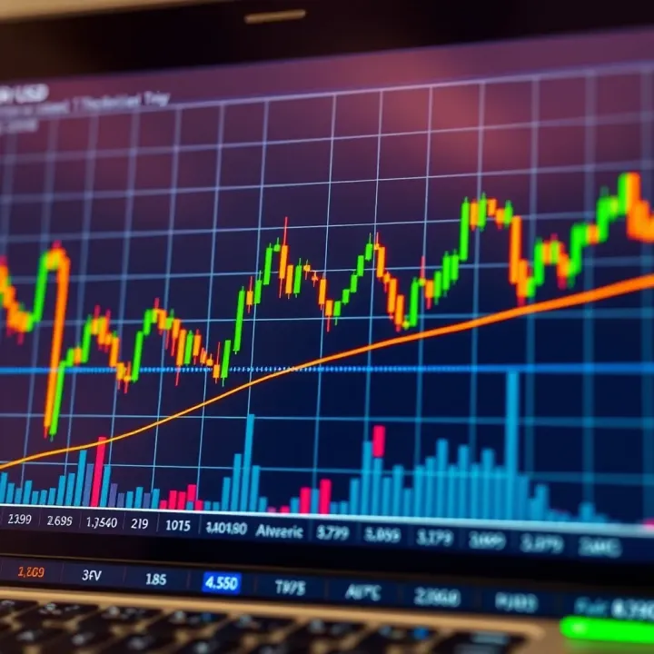 Graph showing EUR/USD currency pair price movements with indicators and trend lines