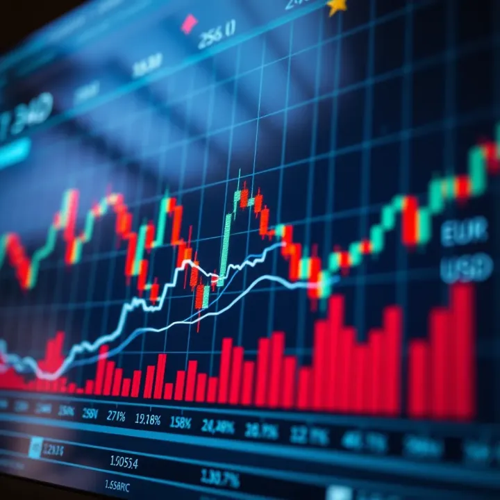 Graph showing EUR USD exchange rate fluctuations with economic indicators overlaid