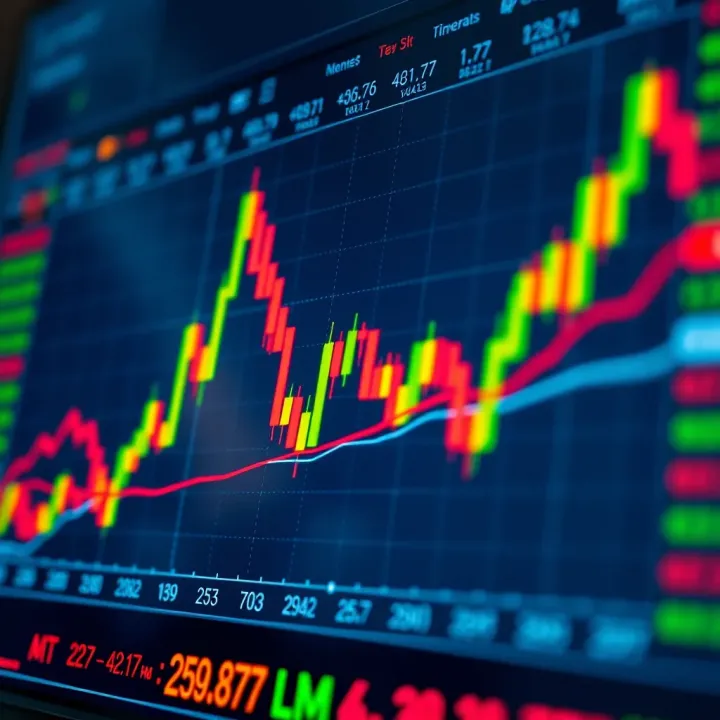 Screen displaying real-time Europe Composite Index data with colorful candlestick patterns