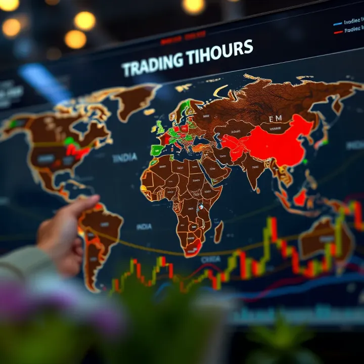 World map highlighting global trading markets with Indian time zone emphasis