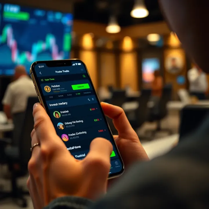 User interacting with a mobile app displaying various investment options and portfolio summary