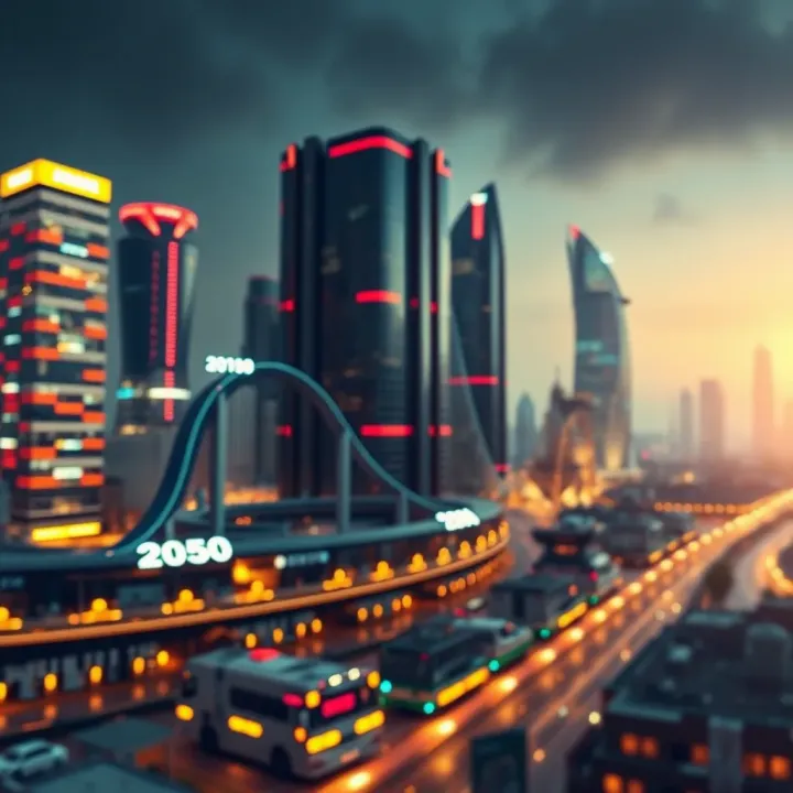 Graph showing upward trend in stock prices with futuristic cityscape backdrop