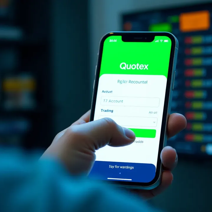 Quotex Trading App Account Registration Screen User interacting with the registration screen of the Quotex app showing input fields for account creation