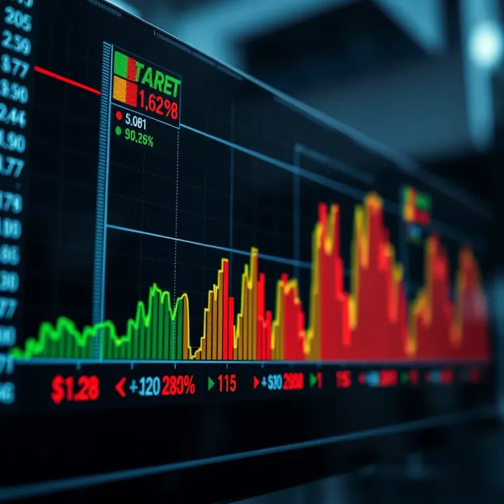 Graph showing fluctuating stock market trends and daily trading gains
