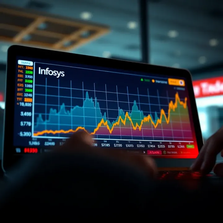 Graph showing upward and downward trends in Infosys stock price based on market data