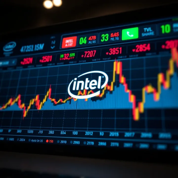 Graph showing Intel's stock price fluctuations and market trends