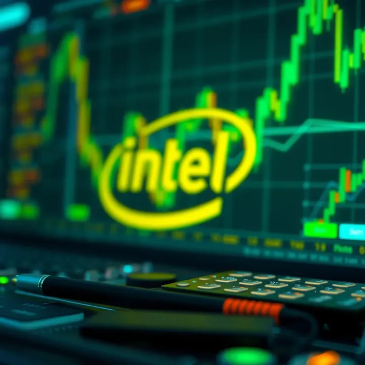 Illustration of factors affecting Intel's stock including company developments and external market influences