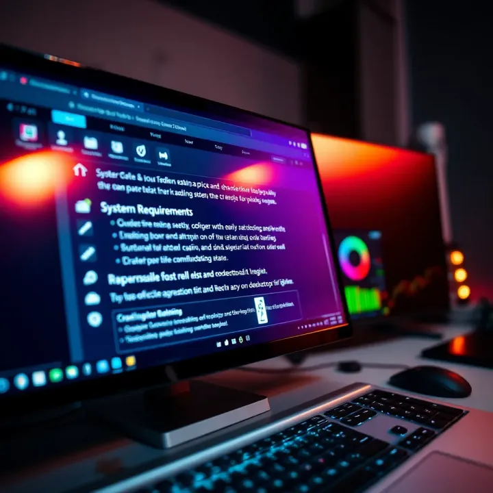 Close-up view of a desktop setup showing system requirements and troubleshooting tips for Quotex