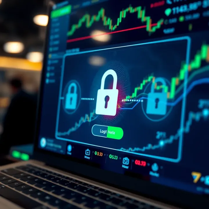 Secure login screen with encryption symbols representing Quotex’s commitment to user data protection