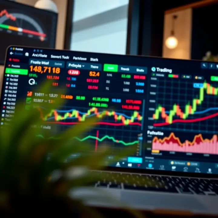 Dashboard view of Quotex trading platform showing various financial assets and real-time market data