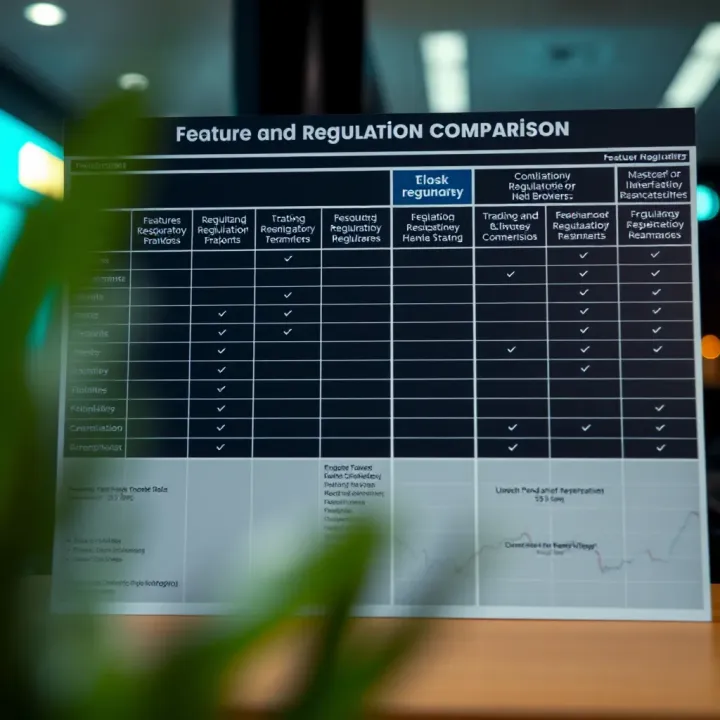 Comparison chart illustrating features and regulatory status of various online brokers
