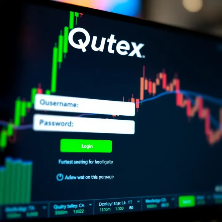 Screen showing Quotex login interface with fields for username and password