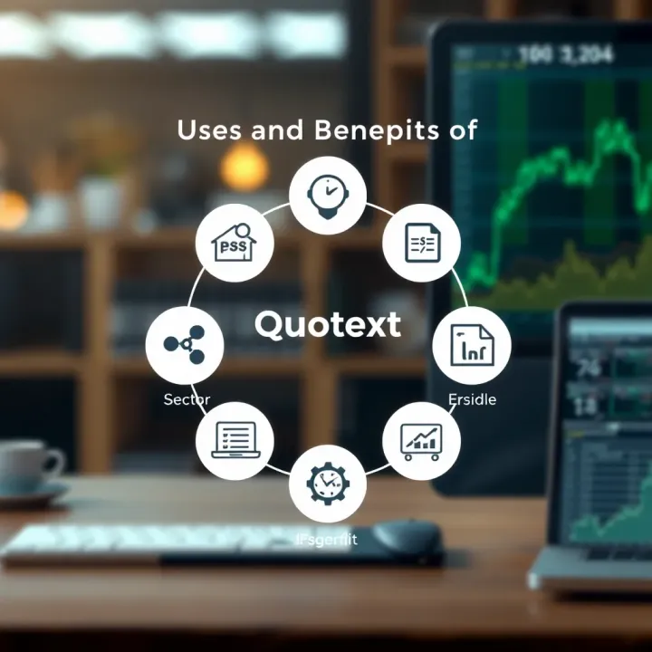 Graphic showing various sectors benefiting from Quotext with practical example icons