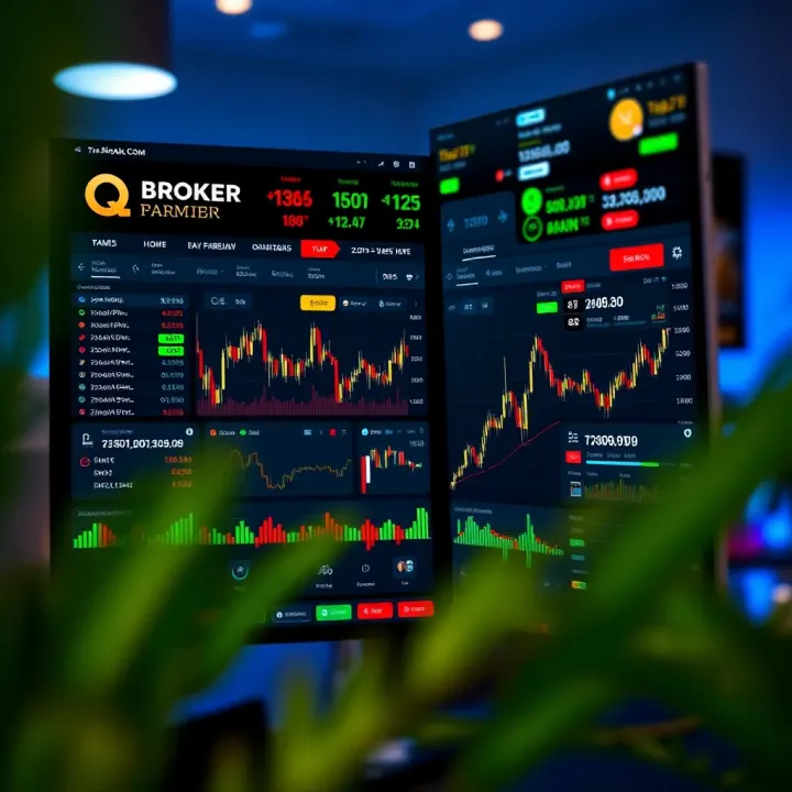 Dashboard showcasing various trading instruments and real-time market data on QX Broker Com platform