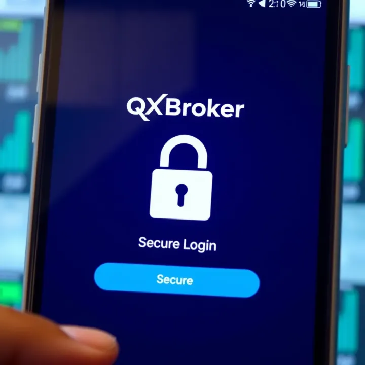Secure login screen of QXBroker app with encryption padlock icon
