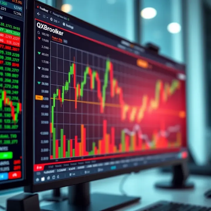 Overview of QXBroker's trading platform interface with charts and market data
