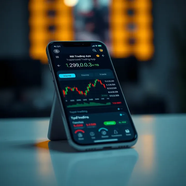 Mobile phone displaying a secure trading app interface with stock market charts