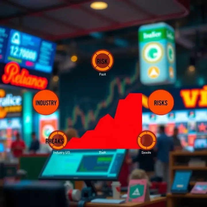 Visual representation of key factors impacting Reliance Industries' stock including industry drivers, risks, and expert analysis
