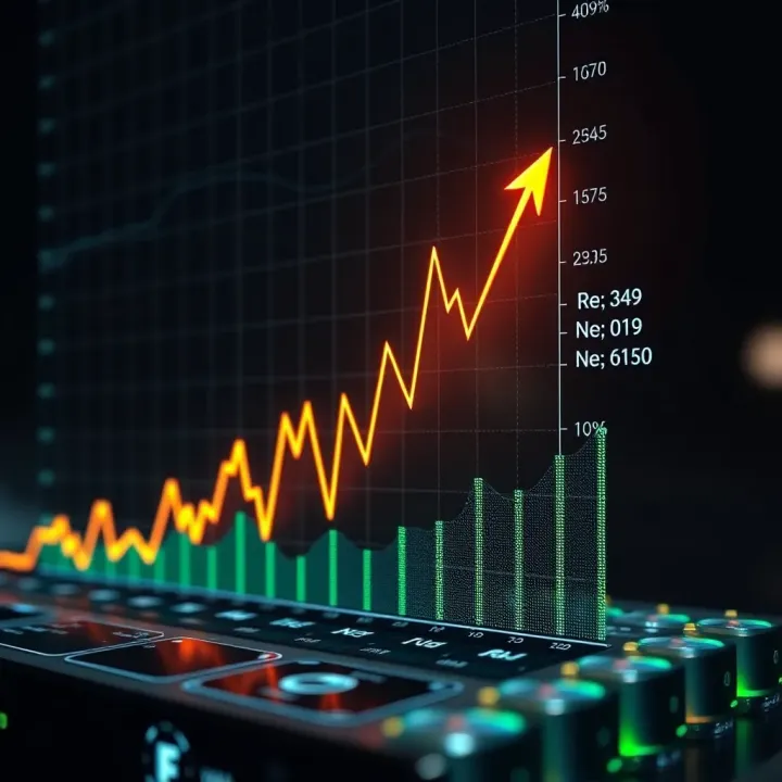 Graph showing upward trend of Reliance Industries stock price with financial data overlays