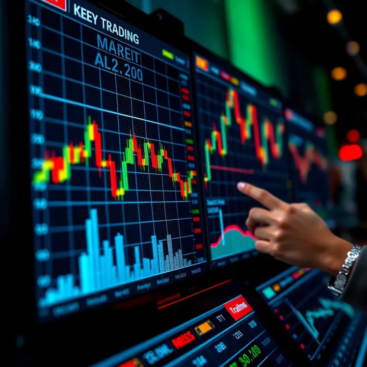 Key Indicators for Dow Jones Market Predictions Illustration of stock market indicators and analysis tools used for forecasting Dow Jones Industrial Average movements