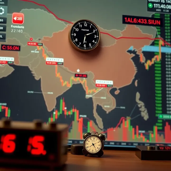 Map highlighting the Asian forex trading session with clocks showing relevant times for Indian traders