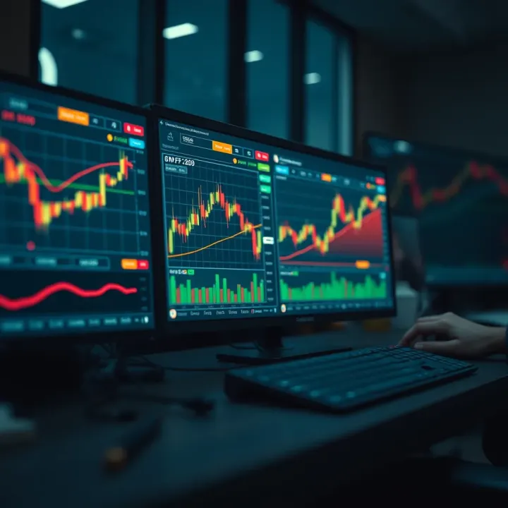 TradingView platform displaying various financial charts and binary options indicators