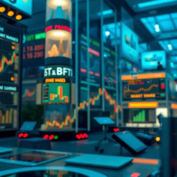 Visualization of financial ecosystem with interconnected markets and asset management