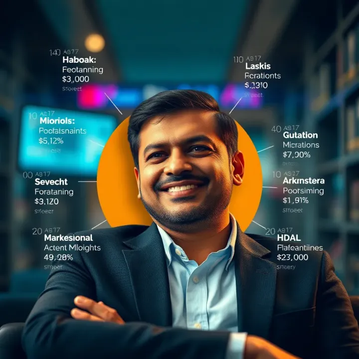 Conceptual graphic illustrating key milestones and impact in Rakesh Bansal's career