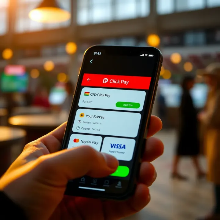User interface showing CFD Click Pay digital payment options on a smartphone screen