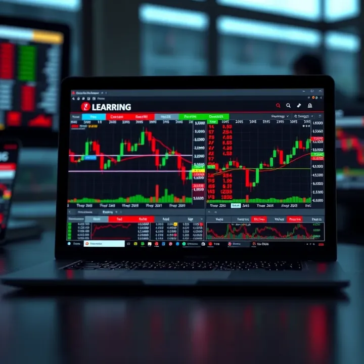 Illustration showing a laptop displaying a forex trading platform with currency charts and exchange rates
