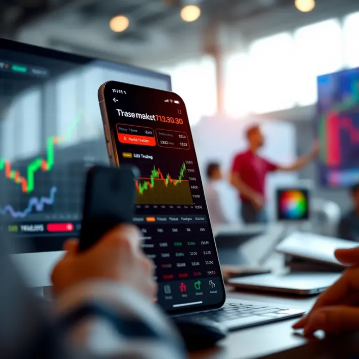 User interface of a demo stock trading app showing real-time market data and virtual portfolio performance