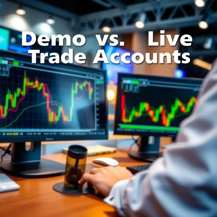 Comparison of demo and live trading showing risk-free practice and real money trading