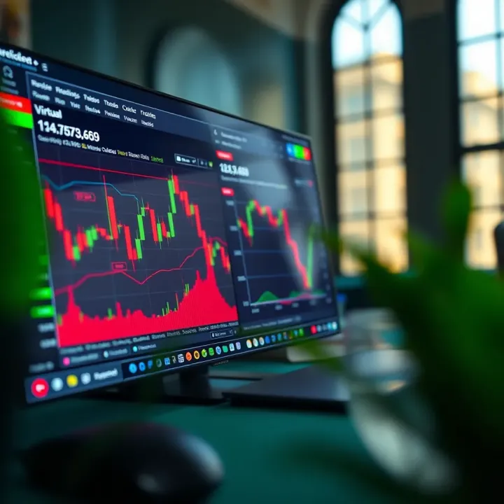 Interactive demo trading platform interface showing live charts and virtual trade options