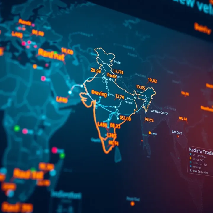 Map highlighting India with trading data and global market connections