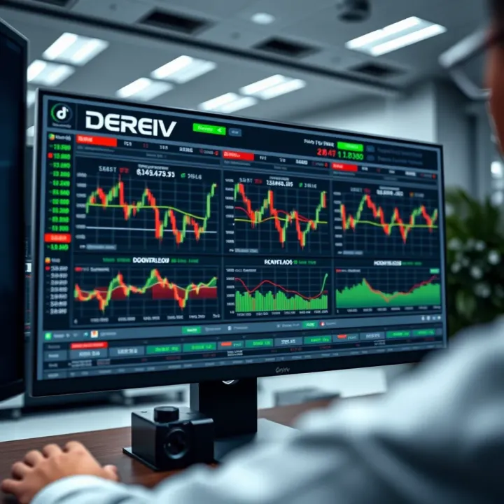 Overview of Deriv Trading Platform Features Digital interface displaying multiple financial instruments including forex and CFDs with charts and data