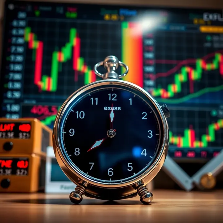Clock showing Indian Standard Time with trading charts in the background