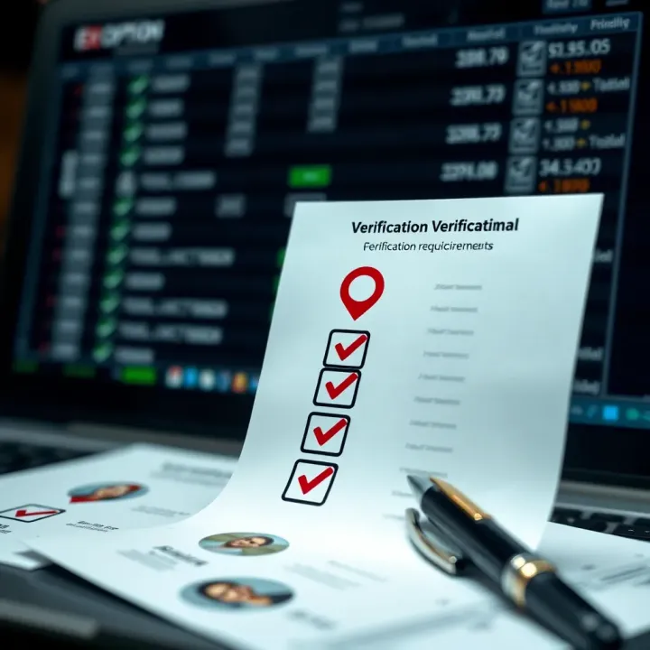 Graphic depicting verification checklist with identification documents and approval marks symbolizing withdrawal verification requirements on trading platform