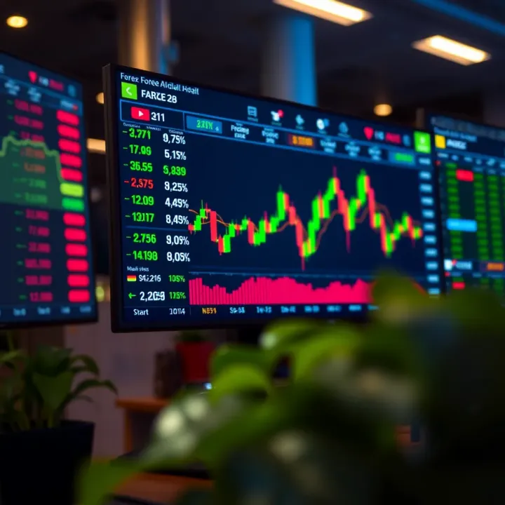 Virtual Trading Platform for Forex Demo Account Practice Digital interface displaying forex trading platform with virtual currency balances and market indicators