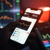 Smartphone displaying a financial trading application interface with charts and investment options