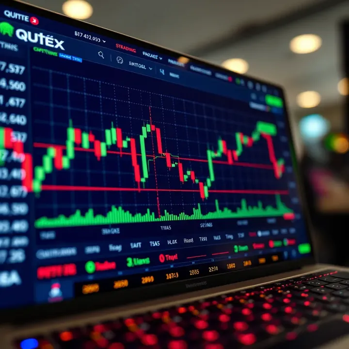 Quotex Trading Platform Interface Displaying Binary Options Chart Digital trading platform interface showing binary options chart with rising and falling trends