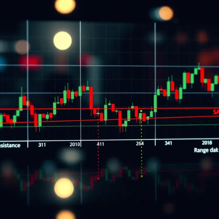 Chart showing price oscillations between horizontal support and resistance lines representing a range market