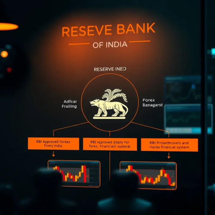 Diagram showing the Reserve Bank of India overseeing forex broker approvals within India's financial system