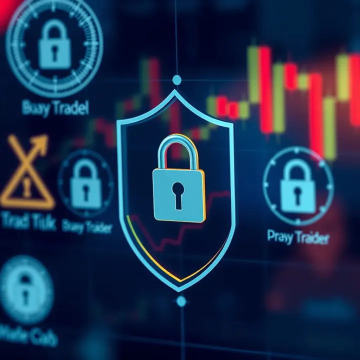 Security features of a trading application including two-factor authentication and encryption icons