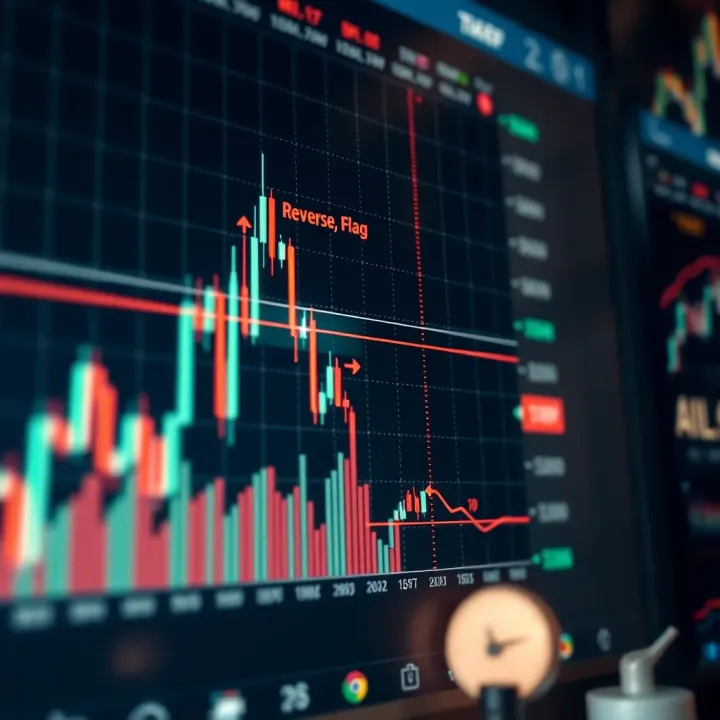 Price chart illustrating the reverse flag pattern with clear breakout points