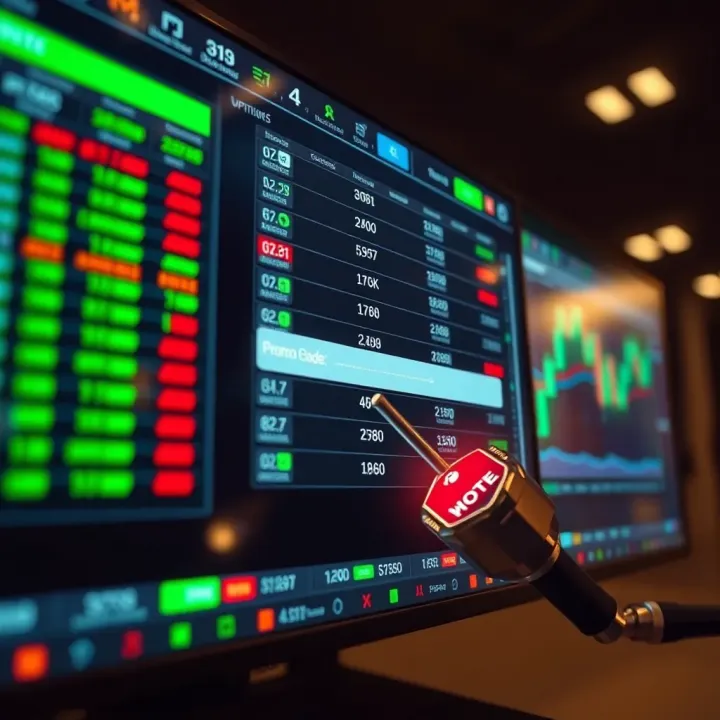 Illustration of a digital trading platform screen displaying options and promo code entry